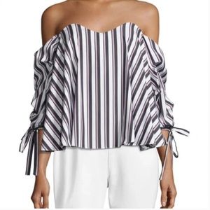 Caroline Constas Gabriella Off-the-Shoulder Striped Top Black/White/red small